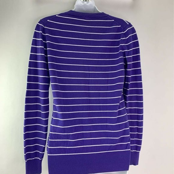 J.Crew Pullover Sweater Purple Striped V Neck Sz S - Picture 2 of 6